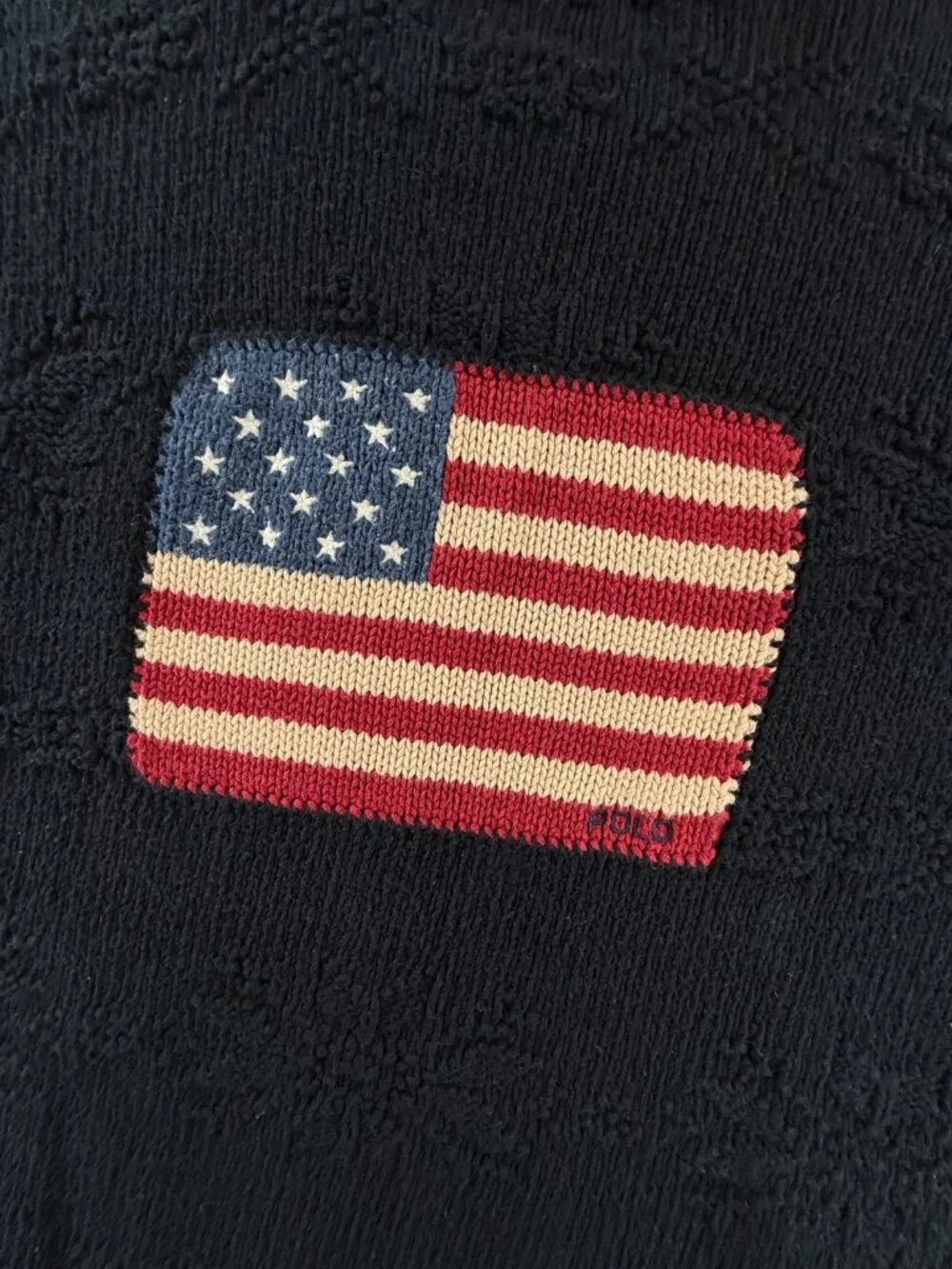 Polo Ralph Lauren Hand Knit Flag Sweater Pullover Turtleneck Mock Neck Medium